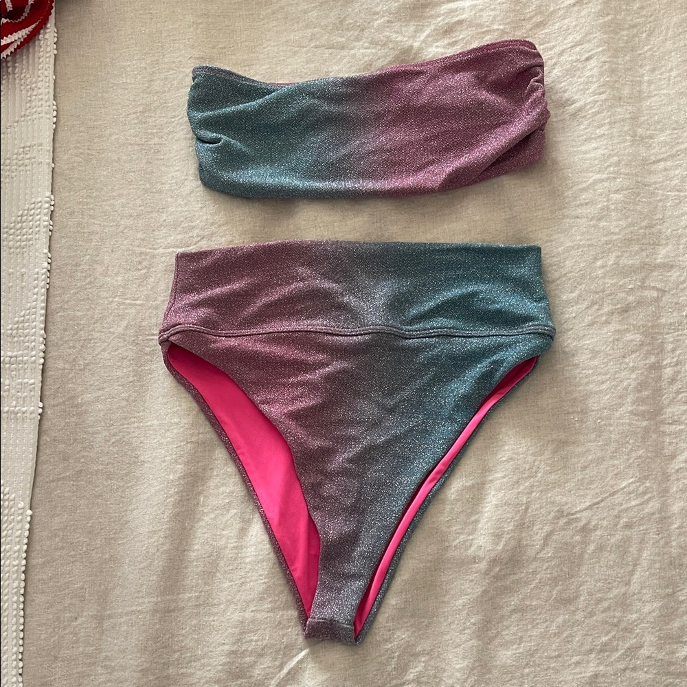 BEACH RIOT Pink and Blue Ombre Bikini Set